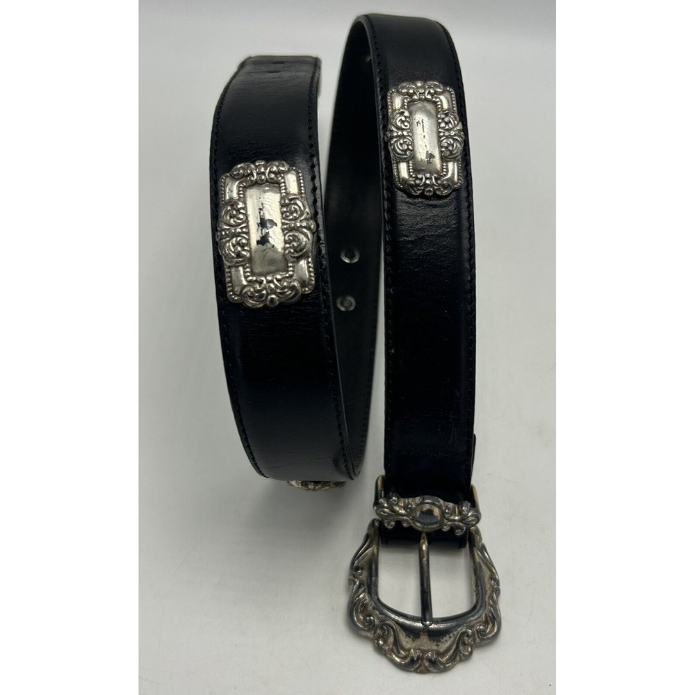 Vintage Fossil Womens Belt Medium Black Leather Western Concho Statement Read